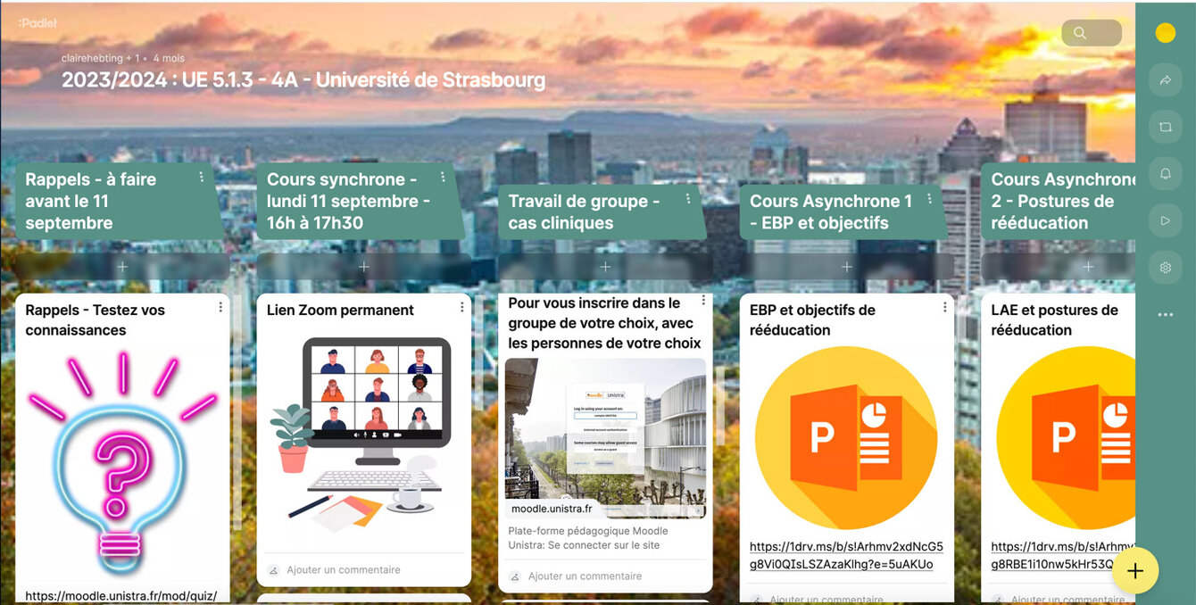Interface du Padlet du cours