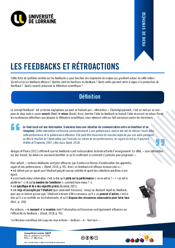 Les feedbacks et rétroactions - fiche de synthèse